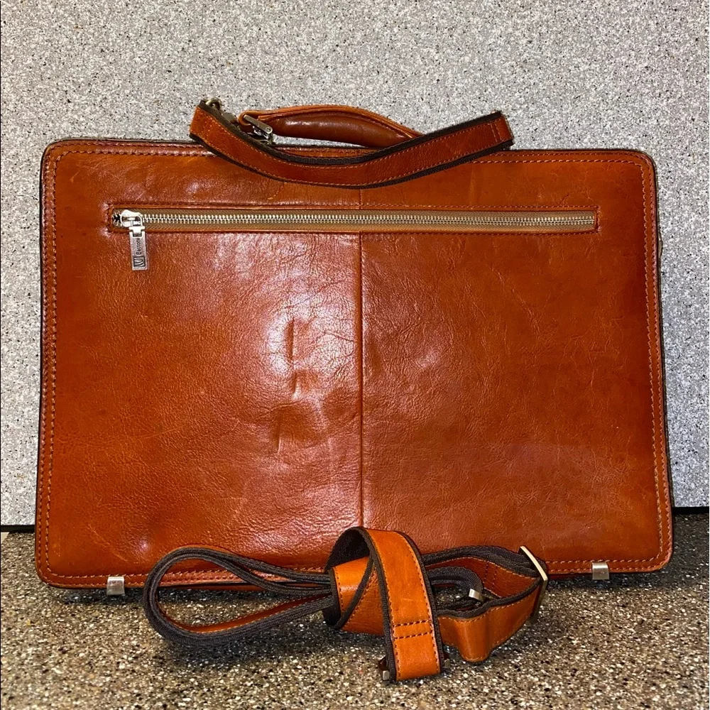 Bettoni Leather Crossbody Briefcase Tote